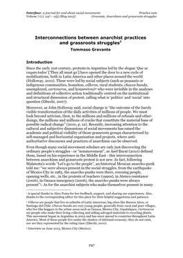 Interconnections Between Anarchist Practices and Grassroots Struggles1 Tommaso Gravante