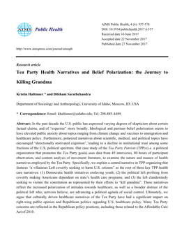 Tea Party Health Narratives and Belief Polarization: the Journey To