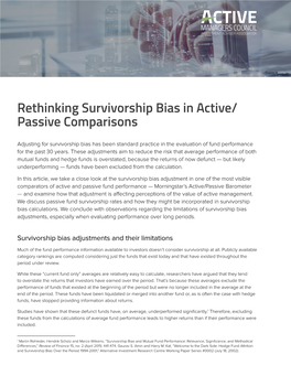 Rethinking Survivorship Bias in Active/ Passive Comparisons