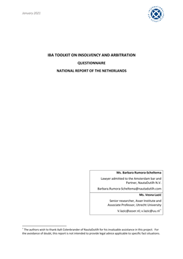Iba Toolkit on Insolvency and Arbitration Questionnaire National Report of the Netherlands