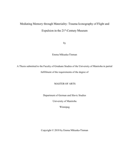 Mediating Memory Through Materiality: Trauma Iconography of Flight And