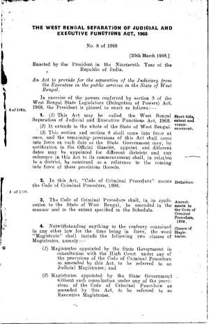 The West Bengal Separation of Judicial and Executive Functions Act, 1968