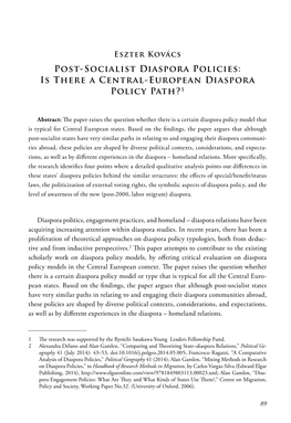 Post-Socialist Diaspora Policies: Is There a Central-European Diaspora Policy Path?1