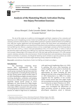 Analysis of the Hamstring Muscle Activation During Two Injury Prevention Exercises