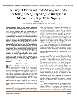 A Study of Patterns of Code-Mixing and Code-Switching Among Nupe