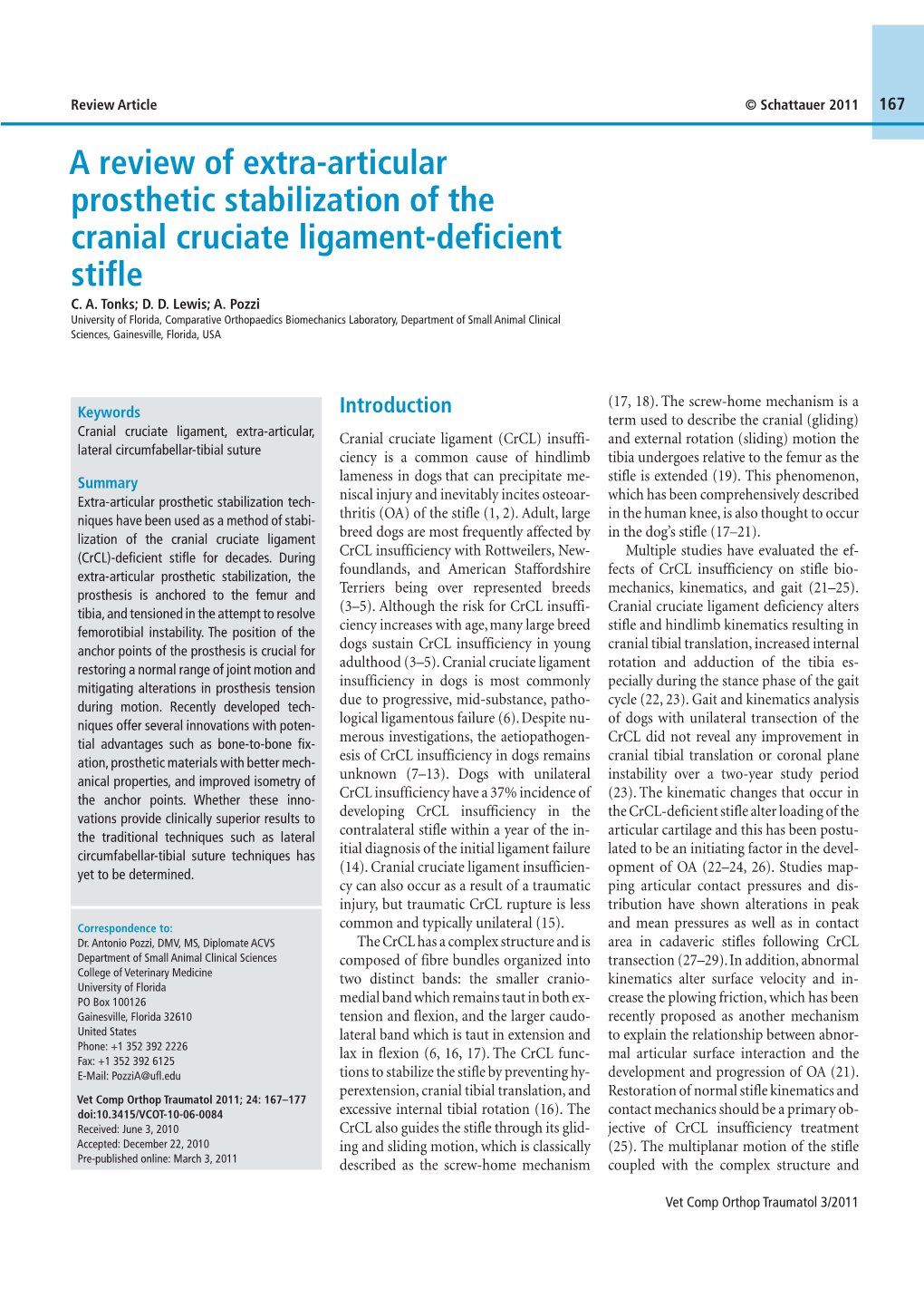 A Review of Extra-Articular Prosthetic Stabilization of the Cranial Cruciate Ligament-Deficient Stifle C