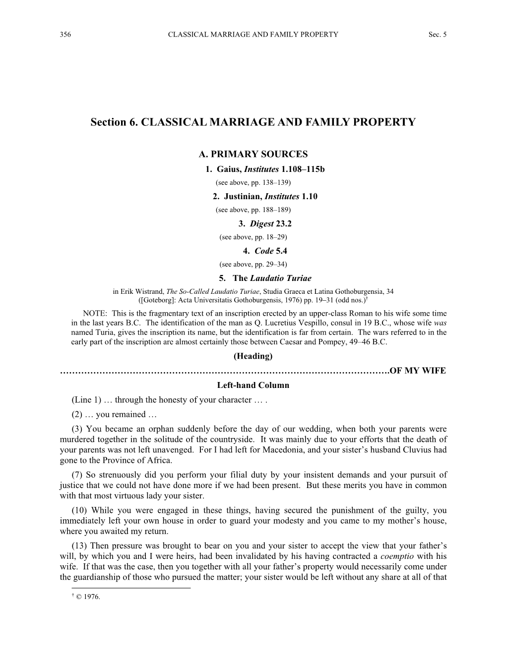 Section 6. CLASSICAL MARRIAGE and FAMILY PROPERTY