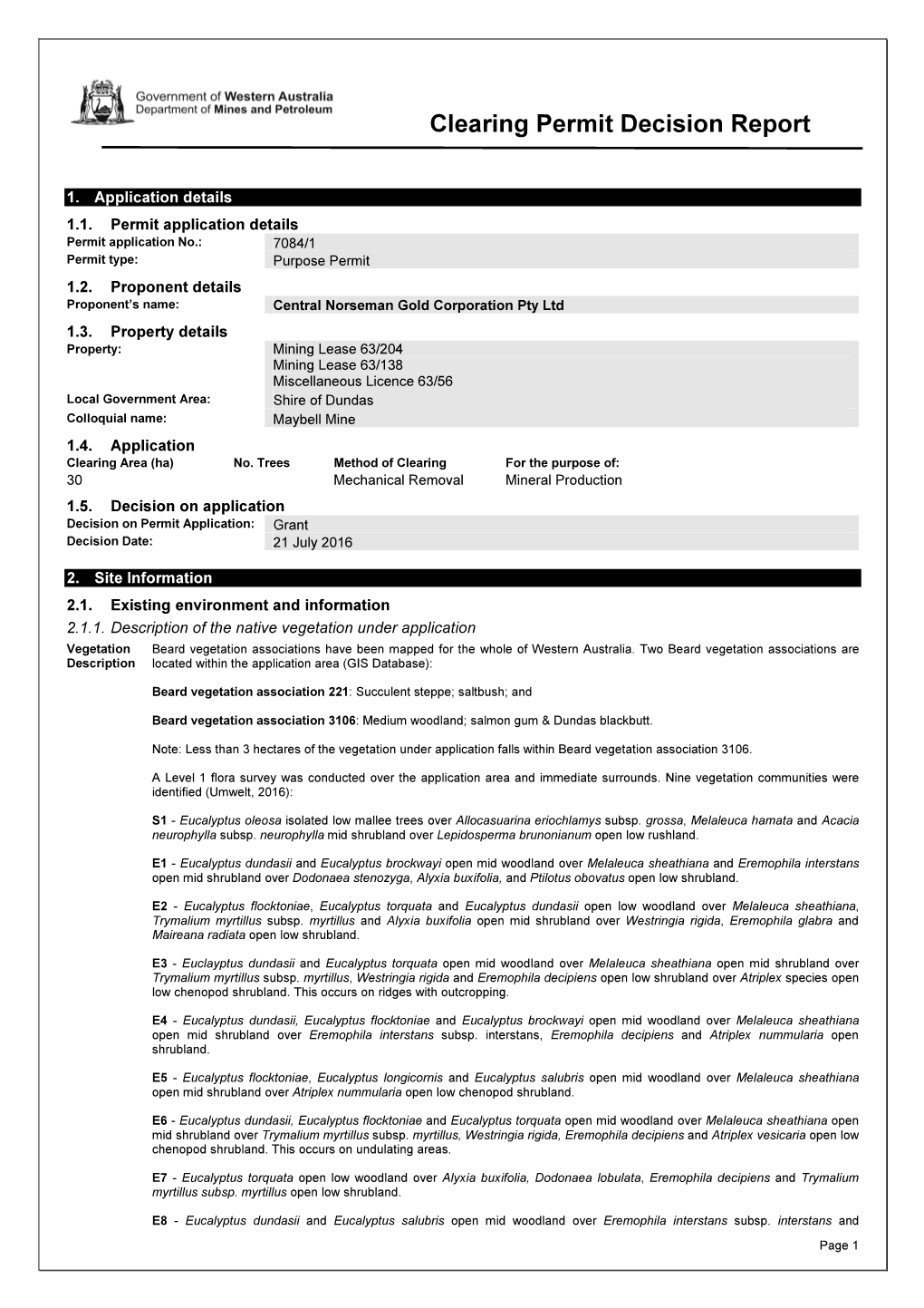 Clearing Permit Decision Report