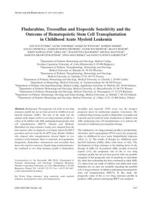 Fludarabine, Treosulfan and Etoposide Sensitivity and the Outcome of Hematopoietic Stem Cell Transplantation in Childhood Acute Myeloid Leukemia