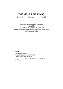 THE MEHER MESSAGE [Vol