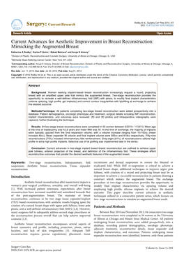 Current Advances for Aesthetic Improvement in Breast