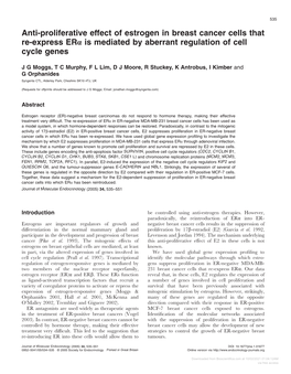 Anti-Proliferative Effect of Estrogen in Breast Cancer Cells That Re-Express Erα Is Mediated by Aberrant Regulation of Cell