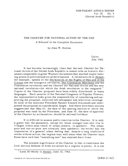 THE CHARTER for NATIONAL ACTION of the UAR a ~6Sum6of the Complete Document