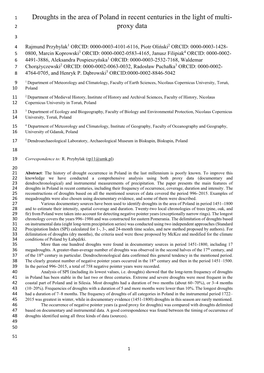 Droughts in the Area of Poland in Recent Centuries in the Light of Multi- 2 Proxy Data