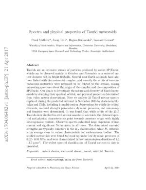 Spectra and Physical Properties of Taurid Meteoroids