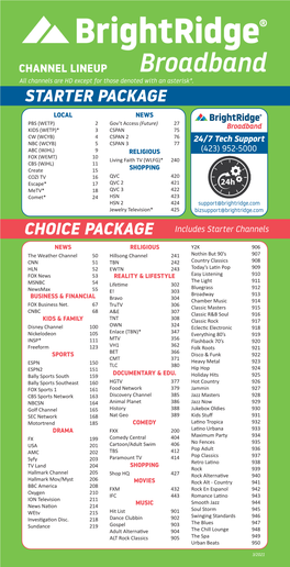 Choice Package Starter Package Channel Lineup