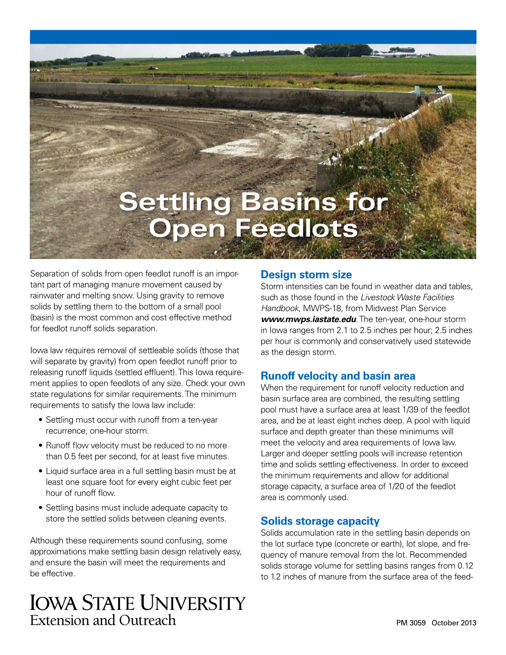 Settling Basins for Open Feedlots