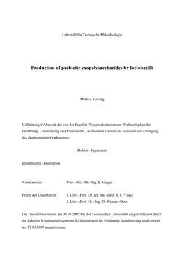 Production of Prebiotic Exopolysaccharides by Lactobacilli