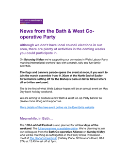 News from the Bath & West Co- Operative Party