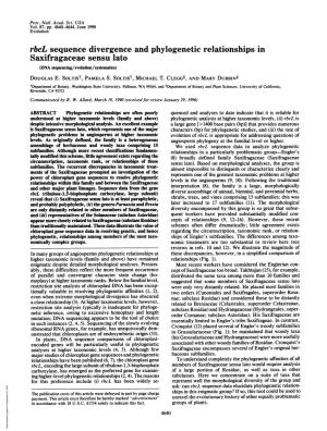 Saxifragaceae Sensu Lato (DNA Sequencing/Evolution/Systematics) DOUGLAS E