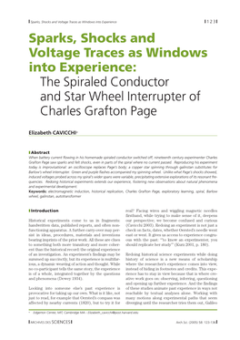 Sparks, Shocks and Voltage Traces As Windows Into Experience: the Spiraled Conductor and Star Wheel Interrupter of Charles Grafton Page