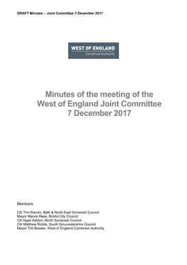 Minutes of the Meeting of the West of England Joint Committee 7 December 2017