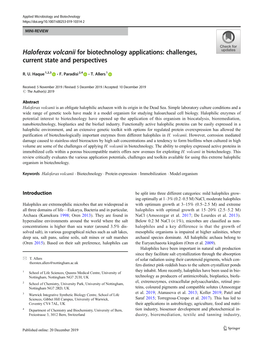 Haloferax Volcanii for Biotechnology Applications: Challenges, Current State and Perspectives