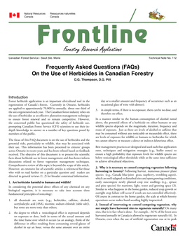 (Faqs) on the Use of Herbicides in Canadian Forestry D.G