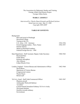 The Association for Diplomatic Studies and Training Foreign Affairs Oral History Project Foreign Affairs Series