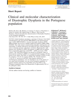 Clinical and Molecular Characterization of Diastrophic Dysplasia in the Portuguese Population
