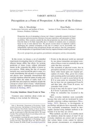 Precognition As a Form of Prospection: a Review of the Evidence