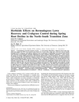 Herbicide Effects on Bermudagrass Lawn Recovery and Crabgrass Control During Spring Root Decline in the North–South Transition Zone Lloyd M