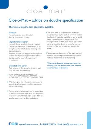 Clos-O-Mat – Advice on Douche Specification