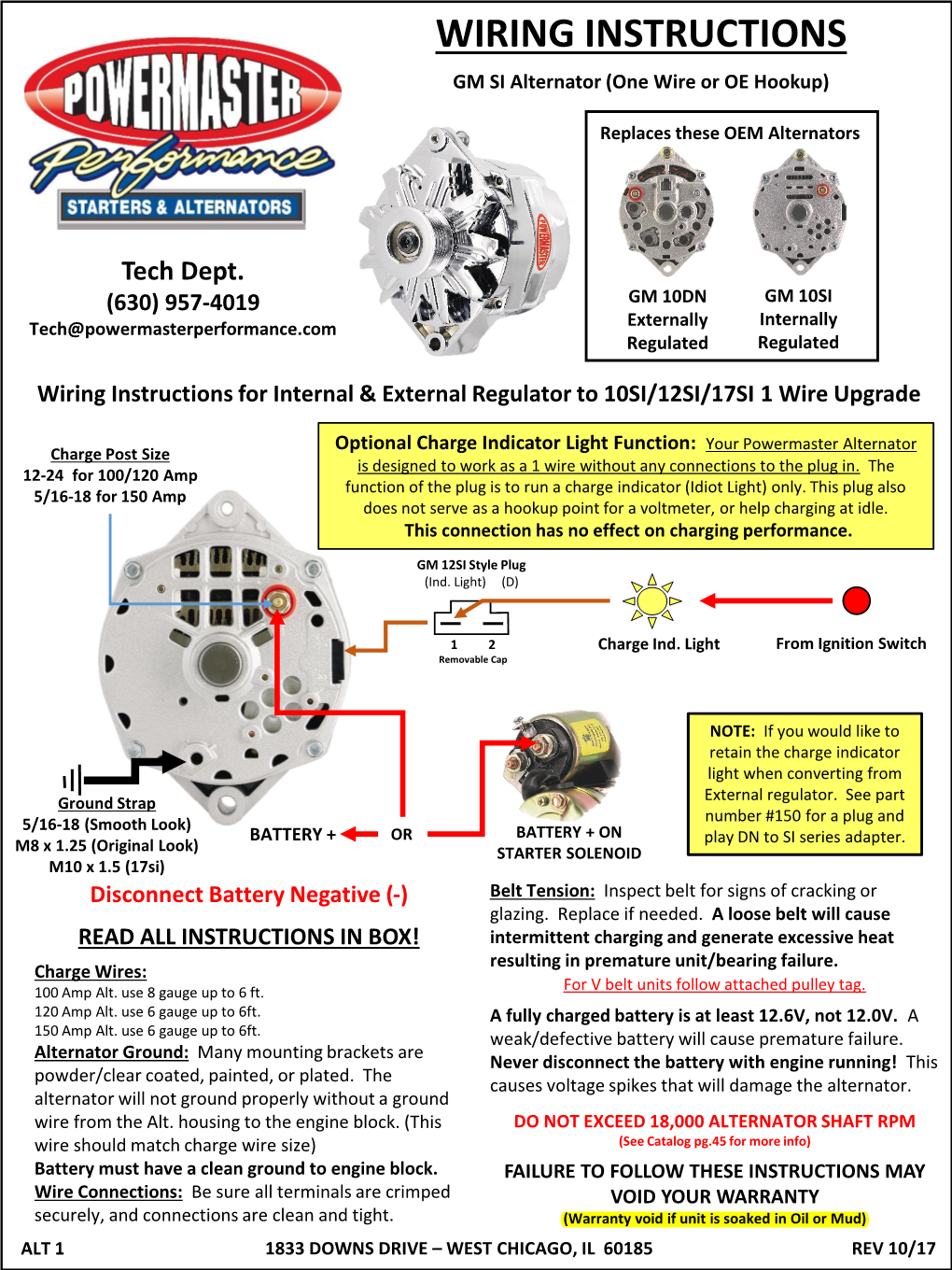 WIRING INSTRUCTIONS GM SI Alternator (One Wire Or OE Hookup)