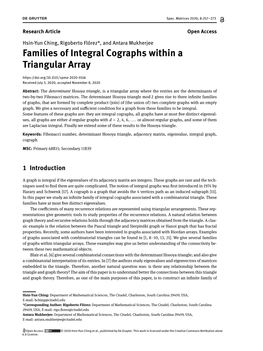 Families of Integral Cographs Within a Triangular Array Received July 3, 2020; Accepted November 8, 2020