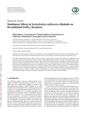 Research Article Modulatory Effects of Eschscholzia Californica Alkaloids on Recombinant GABAA Receptors