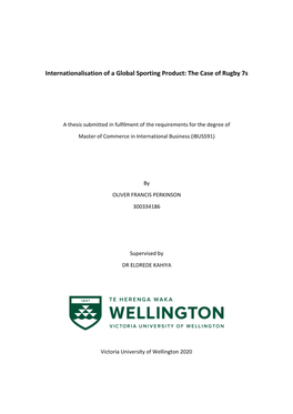 Internationalisation of a Global Sporting Product: the Case of Rugby 7S