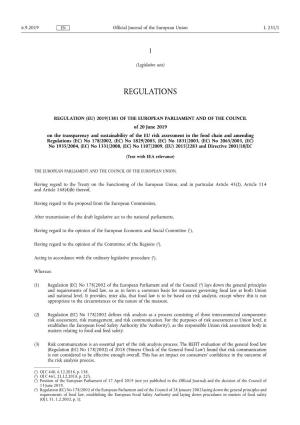 Regulation (Eu) 2019/ 1381 of the European Parliament