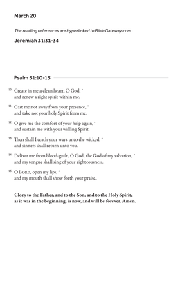 Psalm 51:10-15 Jeremiah 31:31-34 March 20