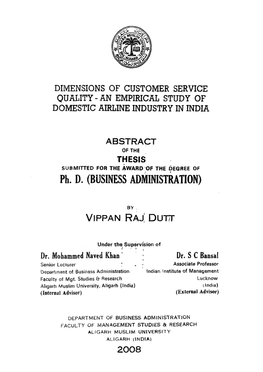 An Empirical Study of Domestic Airline Industry in India Abstract
