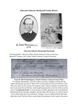 John and Catherine Macdonald Family History