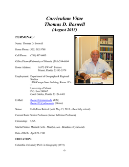 Curriculum Vitae Thomas D. Boswell (August 2015)