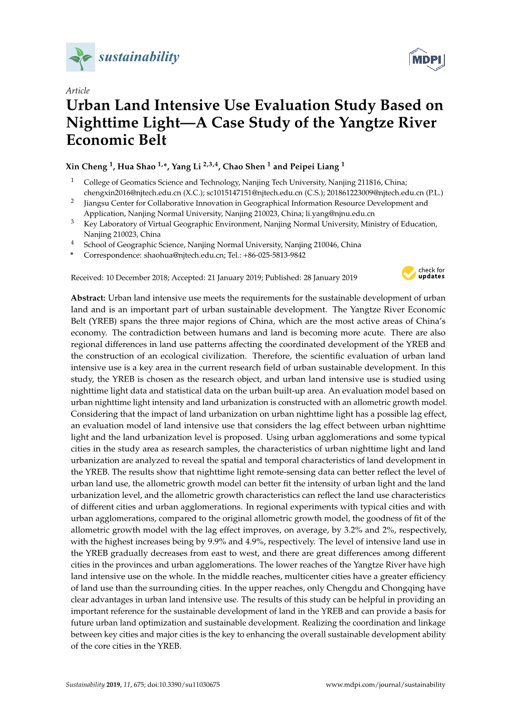 Urban Land Intensive Use Evaluation Study Based on Nighttime Light—A Case Study of the Yangtze River Economic Belt