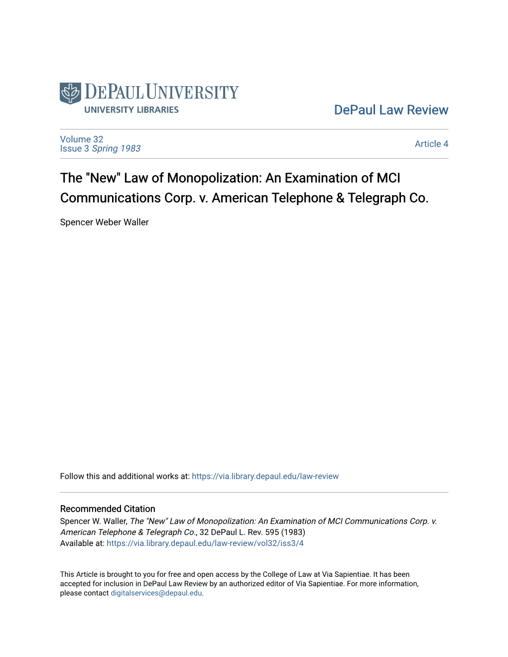 Law of Monopolization: an Examination of MCI Communications Corp