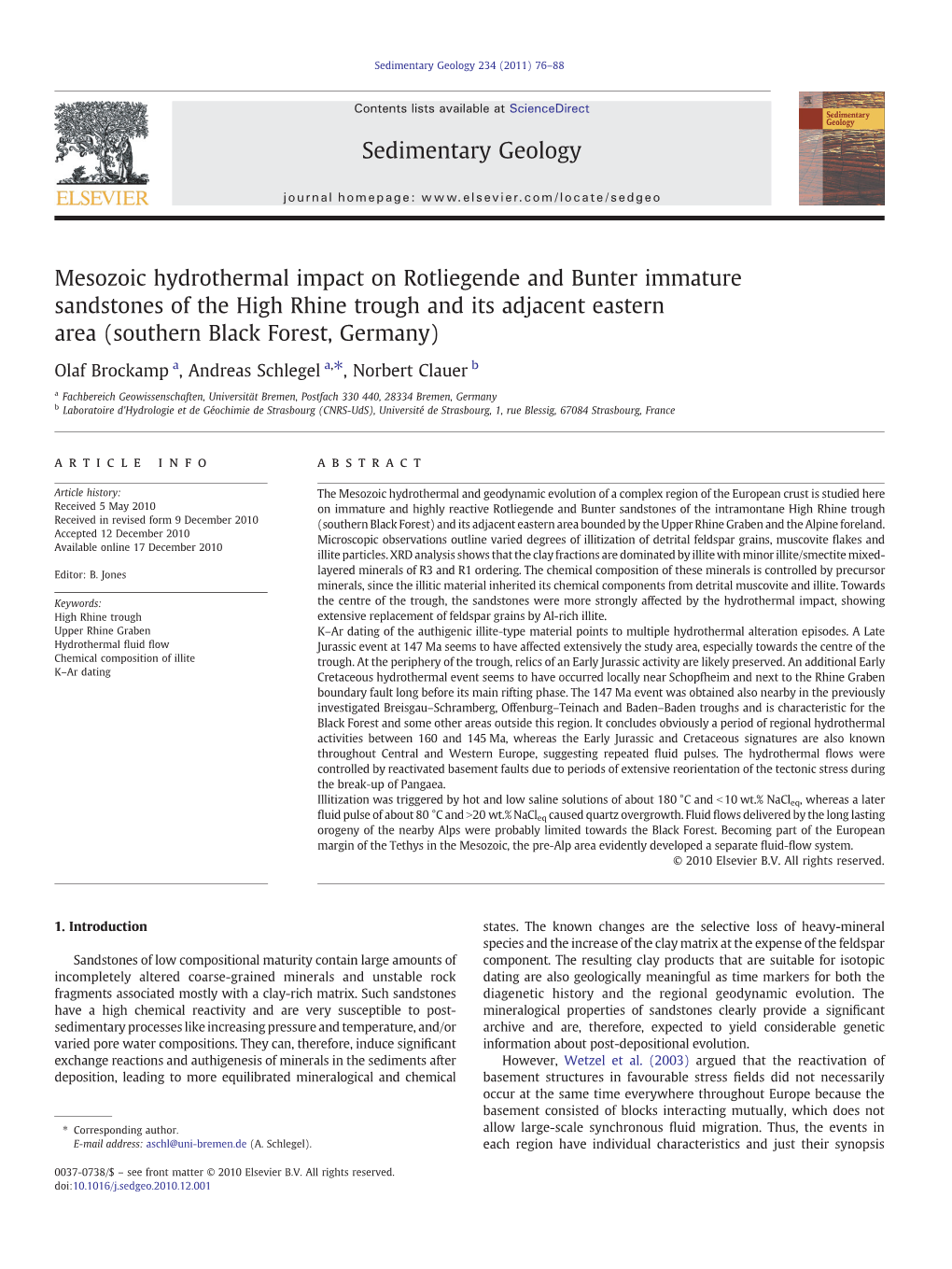 Mesozoic Hydrothermal Impact on Rotliegende and Bunter Immature Sandstones of the High Rhine Trough and Its Adjacent Eastern Area (Southern Black Forest, Germany)