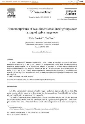 Homomorphisms of Two-Dimensional Linear Groups Over a Ring of Stable Range One