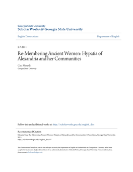 Hypatia of Alexandria and Her Communities Cara Minardi Georgia State University
