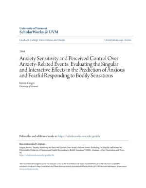 Anxiety Sensitivity and Perceived Control Over Anxiety-Related Events