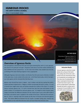 Igneous Rocks the Earth Science Journal Issue 9 November 2013