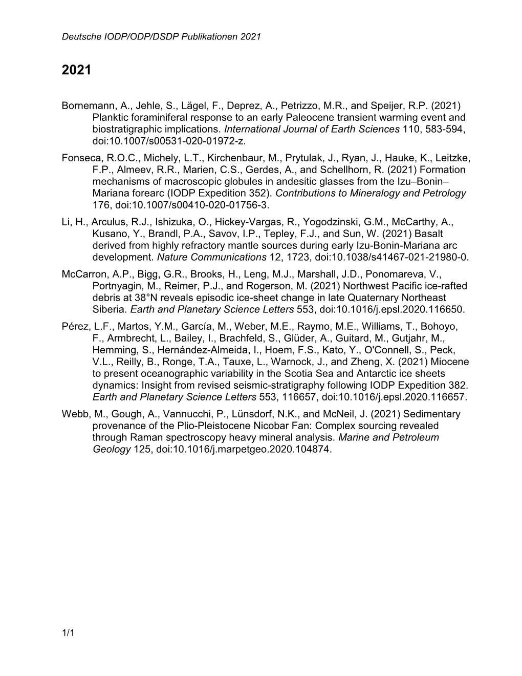 Deutsche IODP/ODP/DSDP Publikationen 2003-2021